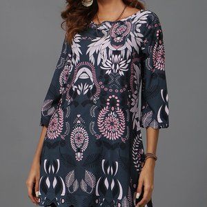 Reborn Collection - Charcoal & Pink Floral Scallop-Edge Tunic Size XL